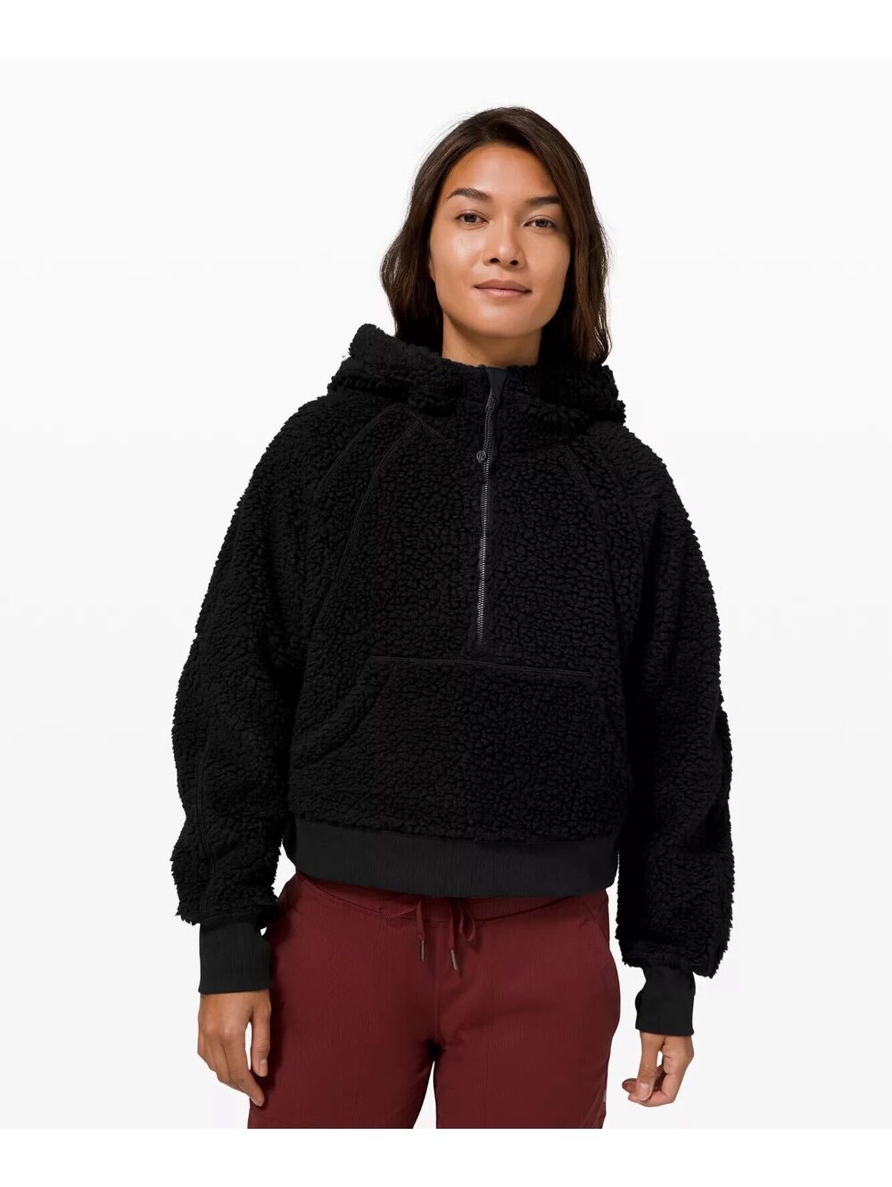 Lululemon Scuba Oversized Sherpa Half Zip Hoodie Black M/L Wool Blend